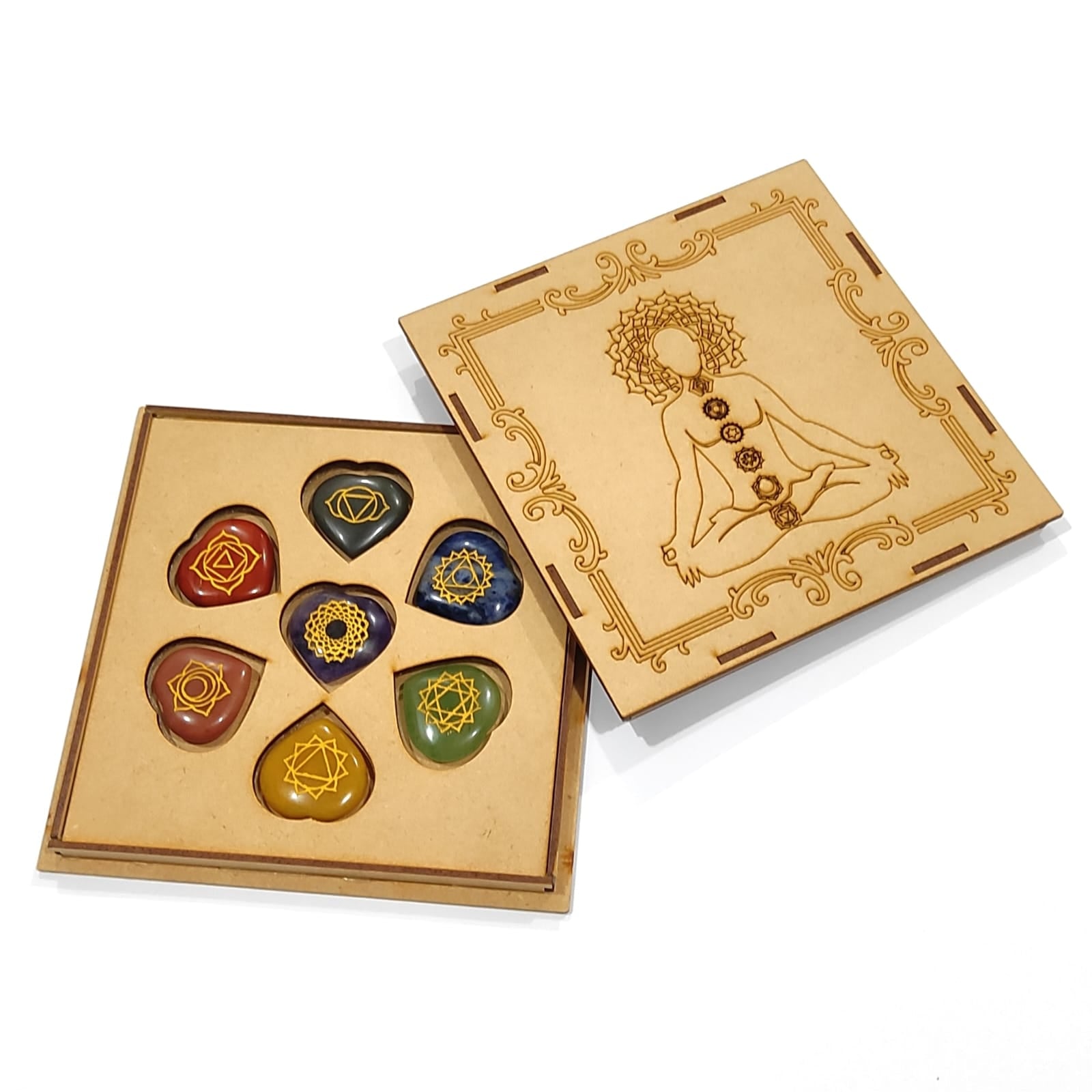 Seven Chakra Reiki Stone Set Natural With Certified Heart Shaped With Mantra Box